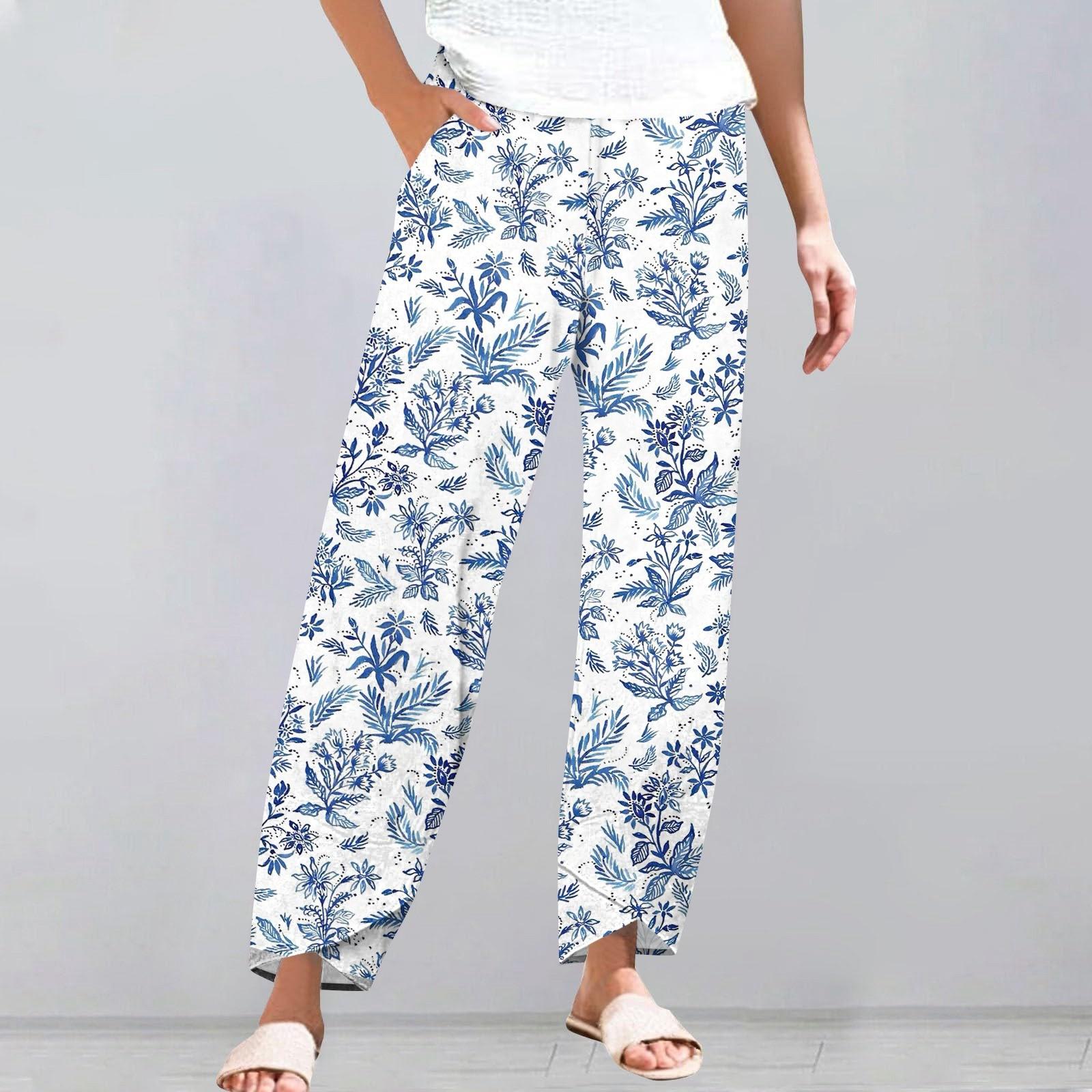 

Брюки женские летние повседневные широкие брюки с эластичной резинкой на талии и карманами L