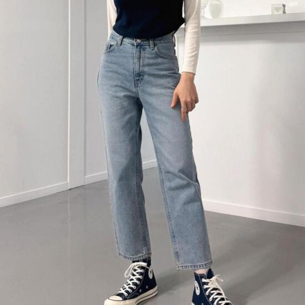 New Arrivals Open Run High Waist Straight Denim Pants Semi Baggy 9 Minutes