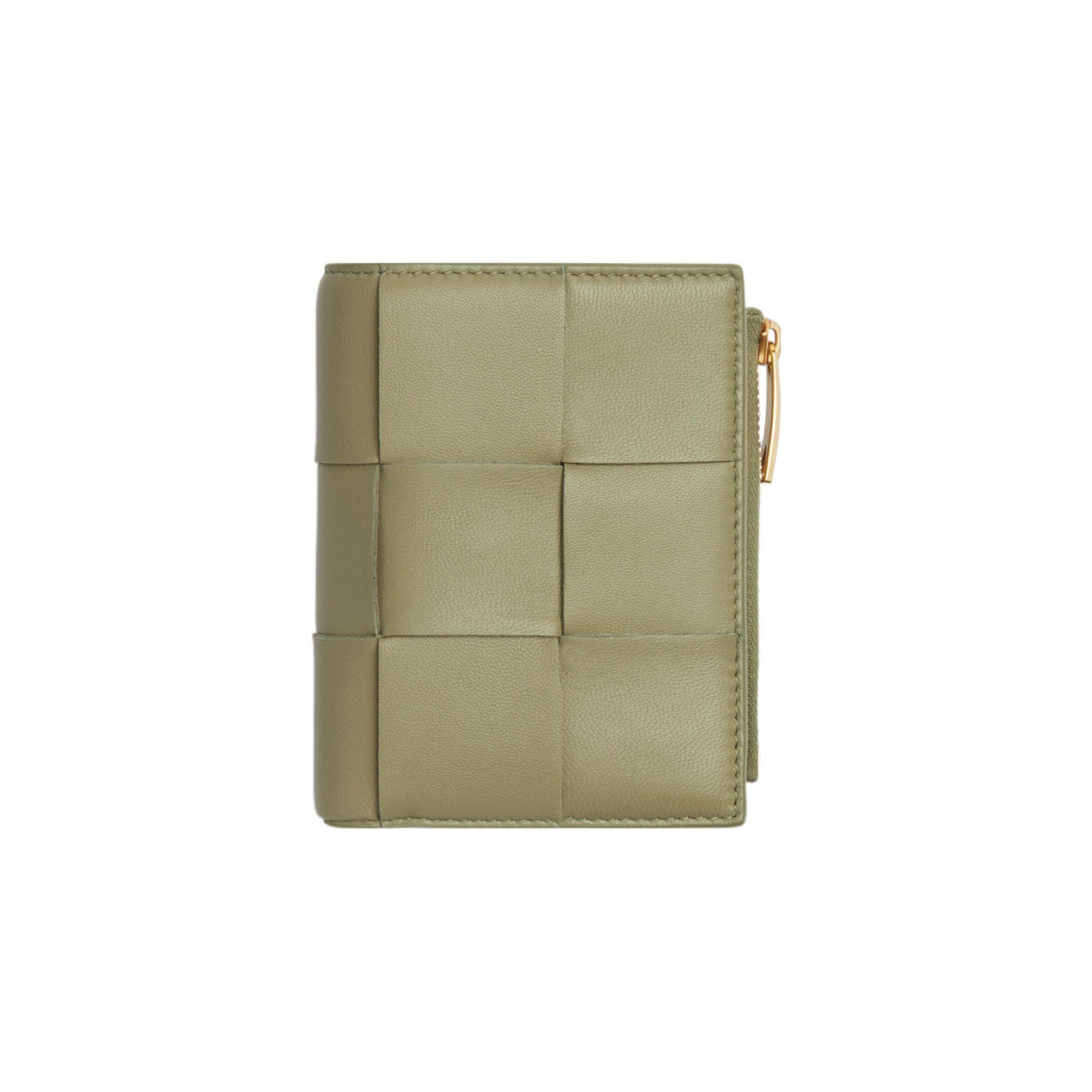

Bottega Veneta Cassette Intreccio Woven Design Double Fold Zipper Wallet Small Women wallet Cave-Green 706010VCQC42916 Gift Set(Basic Set+Box+Shopping Bag)