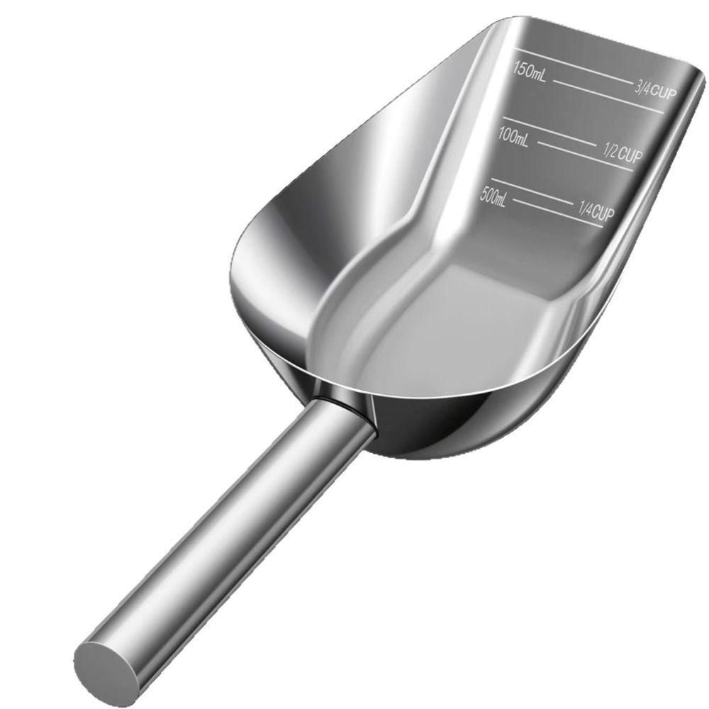 Ergonomic Handle Pet Food Scoop Stainless Steel Ice Scoop Food Measuring Cup  Household