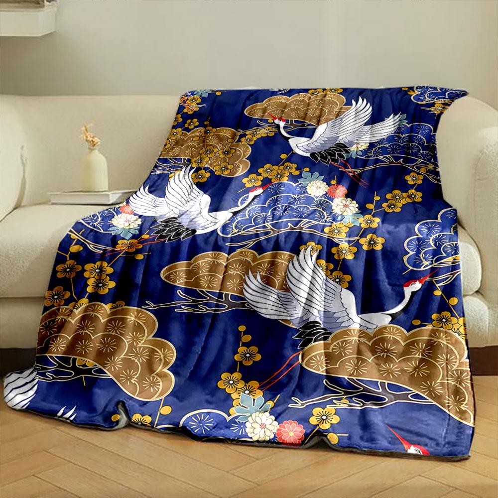 Kraniche Pflaumenblüten Wolken Druck Flanelldecke Schlafzimmerdecke für Wohnzimmer Sofa Mittagspause Weicher Überwurf für Freundesfest Geschenk