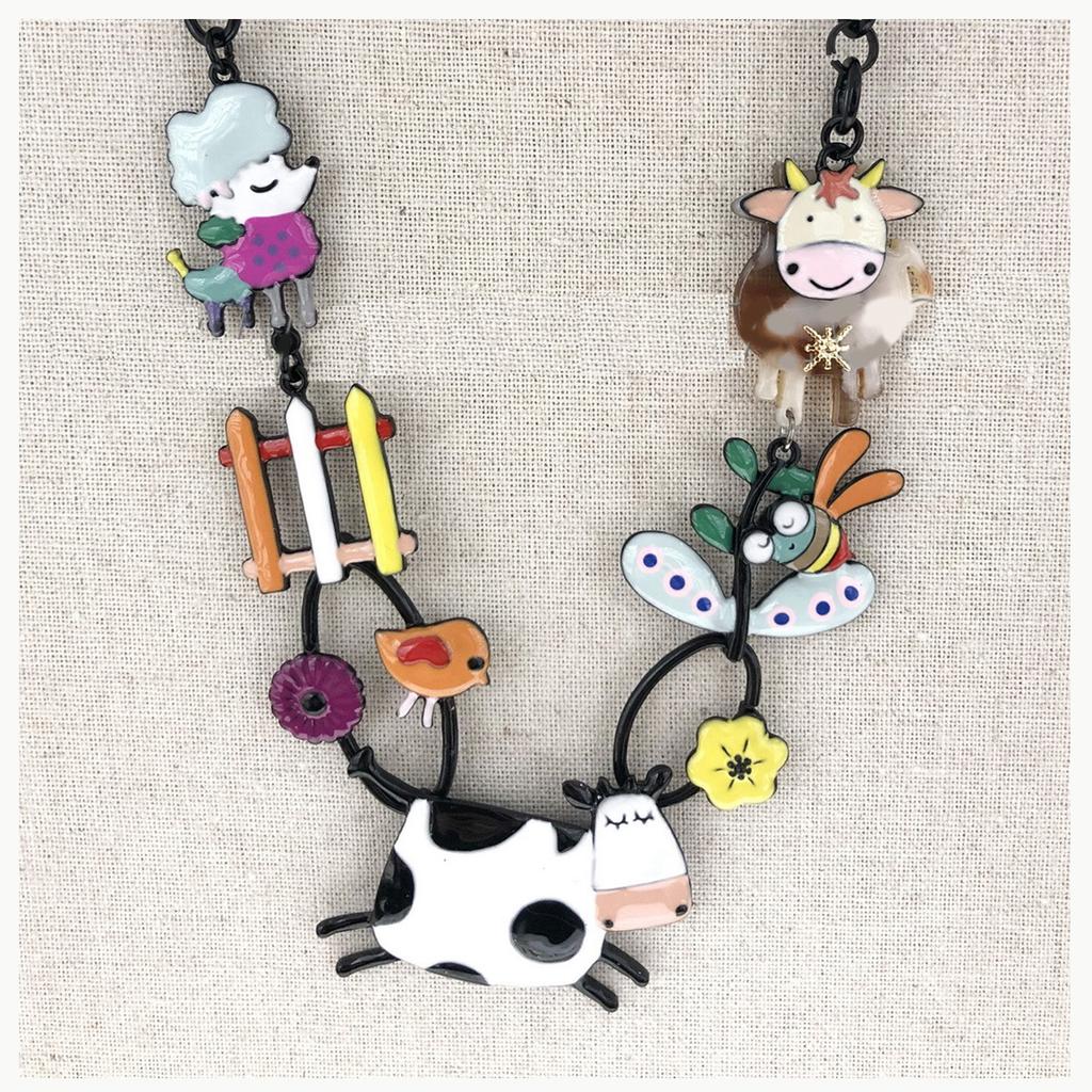 Les Trésors De Lily [R6226] - Collier créateur 'Lilipoupettes' (vache) multicolore - 45x30 mm