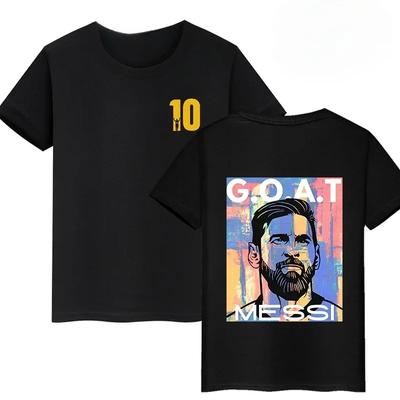 Lionel Messi #10 GOAT Argentina Double-Sided Print T-Shirt, Unisex Soccer Fan Streetwear Tee, 100% Cotton Casual Football Top