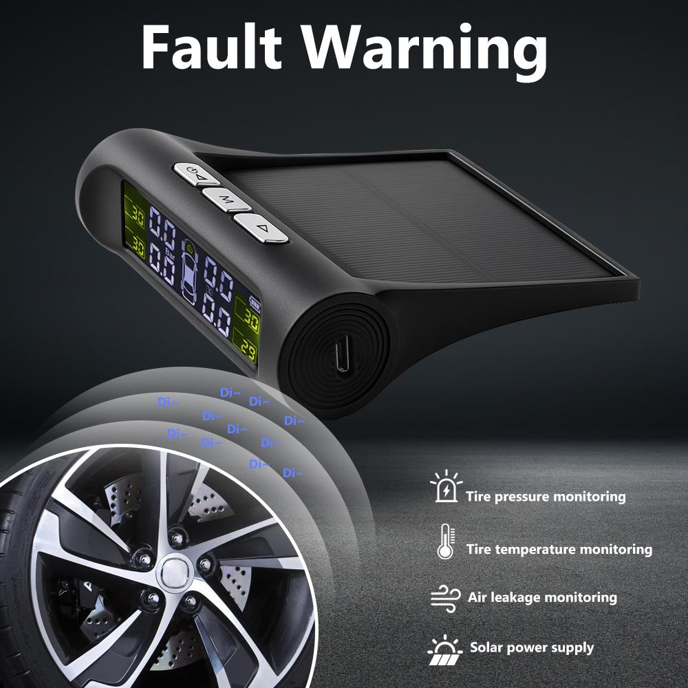Smart Car TPMS Digital LCD Display Universal Auto Security Alarm Tyre Pressure Monitoring System Solar Charging