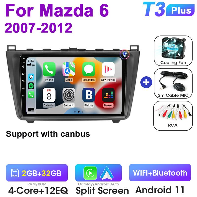 2 Din Android 12 Car Radio For Mazda 6 Rui Wing 2007 - 2012 Multimedia Video Player GPS 4G Carplay Auto Stereo RDS DVD Head Unit