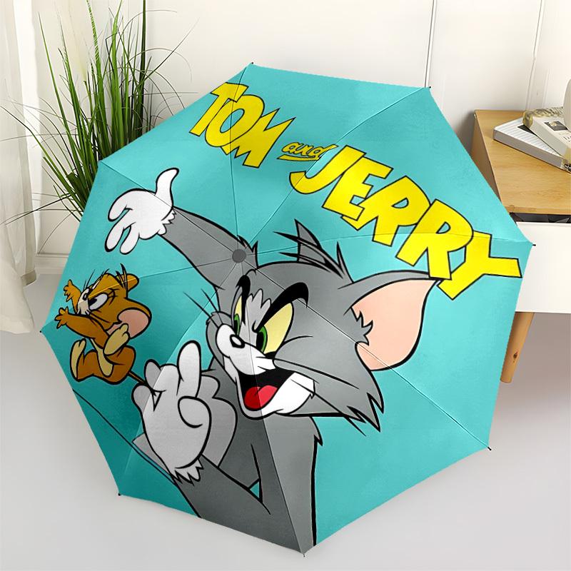1pc Tom Jerry Automatic Open/close Umbrella, Heavy-Duty Iron Frame, Folding Portable Design, Travel, Everyday Use172