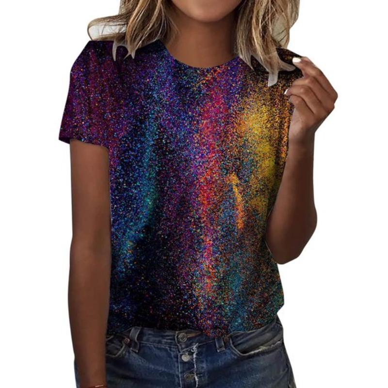 Fashion Color Scale T-shirt 3D Printed Women's New Round Neck Short Sleeved T-shirt Street Style