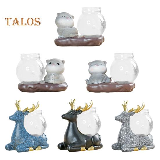 Figurină animală cu vază, masă de ceai, mini vază cu flori, ceramică, pisică cu plantator hidroponic din sticlă, pentru decorul casei, dormitor, living room