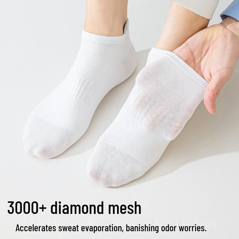 Men's Summer Breathable Cotton Socks - Solid Color, Antibacterial, Odor-Resistant, Thin Casual Sports Boat Socks