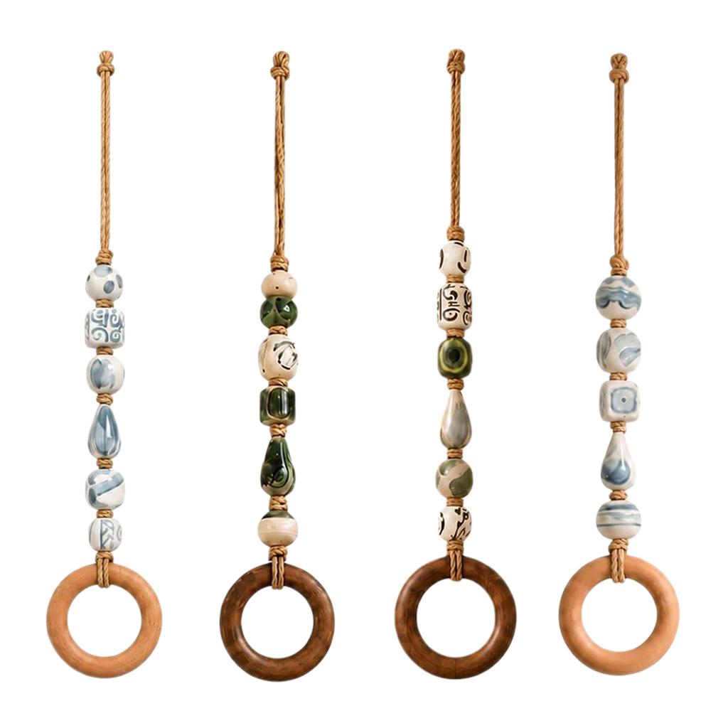 Decorative Beaded Towel Hanger with Wooden Ring - Rustic Wood Bead Hanging Holder Hand Towel Holder