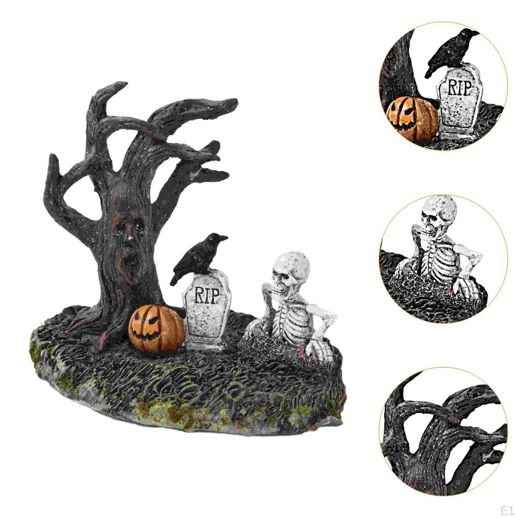 Halloween Figurine Tree Statue Ornament Landscape Spooky Creepy Display Skeleton for
