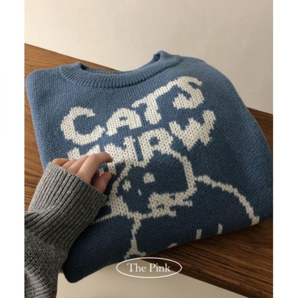 The Pink Oversized Cat Lettering Knit