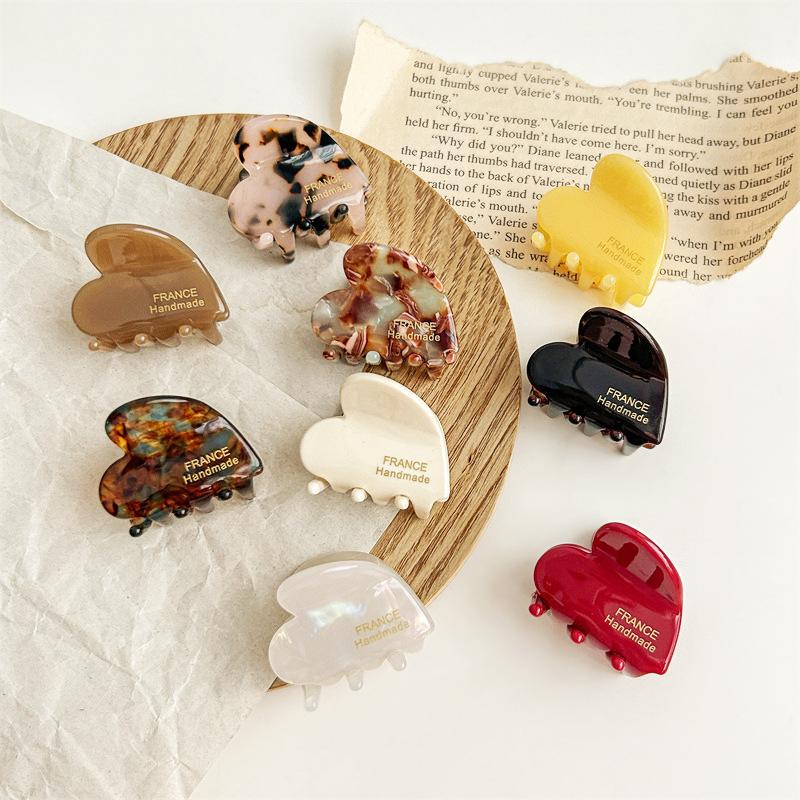 1pc French Acetic Acid Hair Clip with Heart-shaped Small Grip Clip, Forehead Side Hair Clip Headband