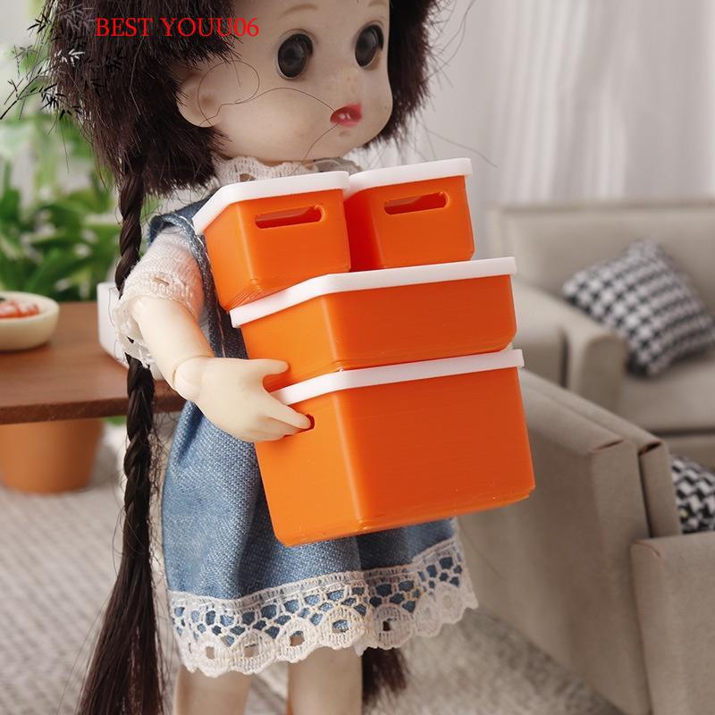(YOUU06)4 Piezas Mini Caja de Almacenamiento con Tapa 1/12 Casa de Muñecas Caja de Almacenamiento de Comida en Miniatura Modelo Accesorios para Casa de Muñecas Juguete