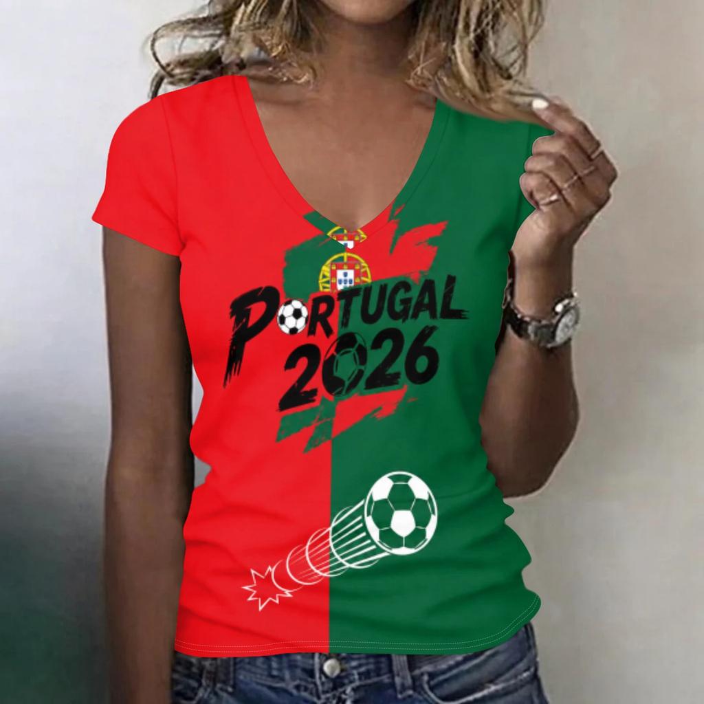 Women V Neck Short Sleeve Lightweight Summer Top Germany 2026 Soccer Printed Casual T Shirt for Sports and Daily Wear