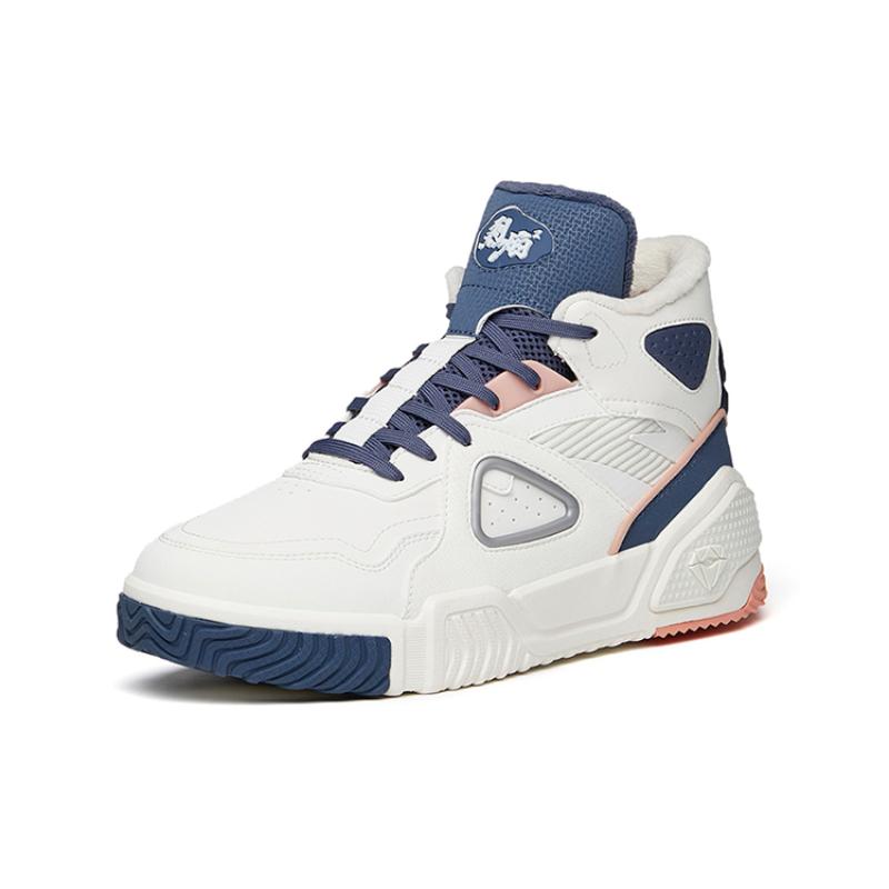 Anta Life Collection Anti-Slip Wear-Resistant High-Top Skateboard Shoes Women's White Blue Sneakers