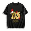 2026 New Year Glitter Number Print Casual Top Pure Cotton T-shirt