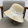 Rafite Sun Hat Women's Summer Outing Lace Bow Bucket Hat Foldable Hand Hook Beach Straw Hat