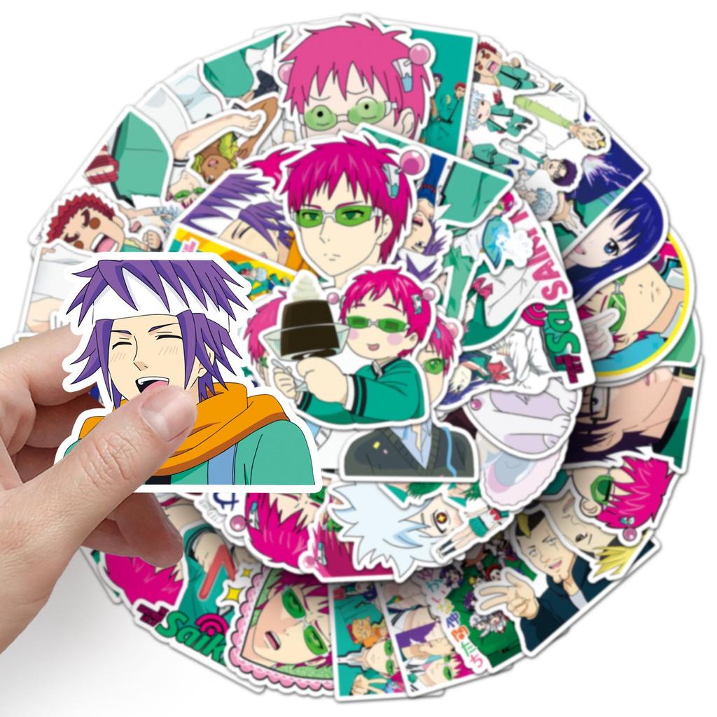 50 Saiki K. Waterproof Stickers: Anime Manga Decoration for Phones, Computers, Thermoses, Cups, and Journals