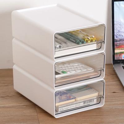 Clear Plastic Desk Organizer Drawer Stackable Desktop Storage Box for Office Supplies Pens