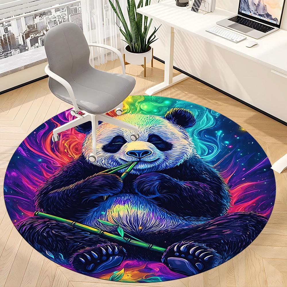 1pc Panda Rainbow Office Round Area Rug, Under Office Chairs Bedroom Living Room Home Decor, Room Deco