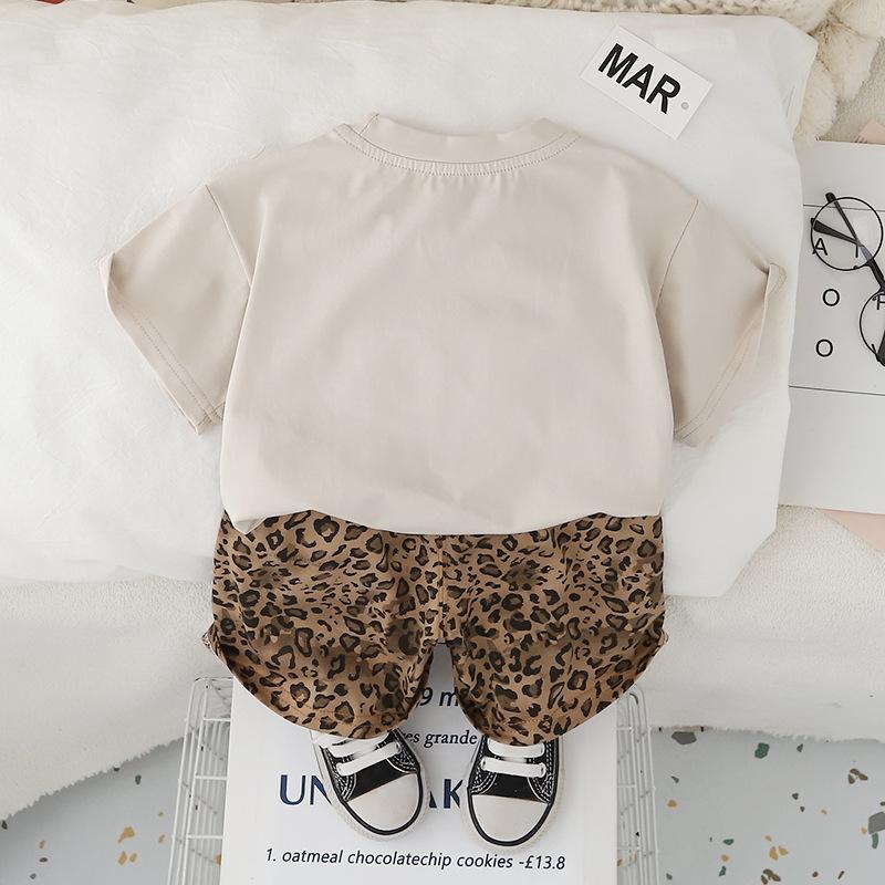 Children's Clothing Boys' Summer Set Stylish Leopard Print Short Sleeved Set Thin Children's Summer Two-piece Set