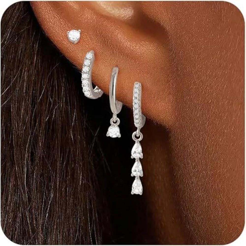4Pcs/Set Chain Huggie Hoop Earrings Geometric Dangle Earring Set Women Accessories