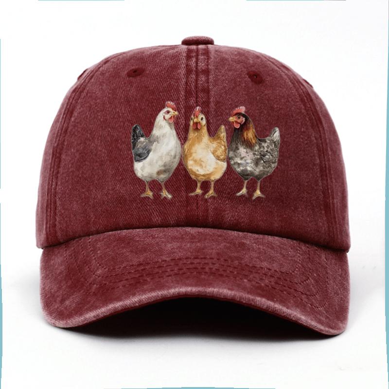 Three Chickens Print Baseball Cap Cotton Adjustable Casual Sun Hat for Adults