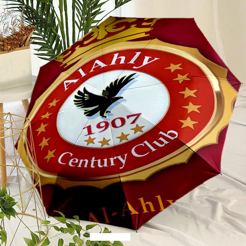 Al Ahly FC Umbrella with Automatic Open/Close & Self-8-Rib Heavy-Duty Umbrella, Compact Travel Umbrella Suitable for Outdoor