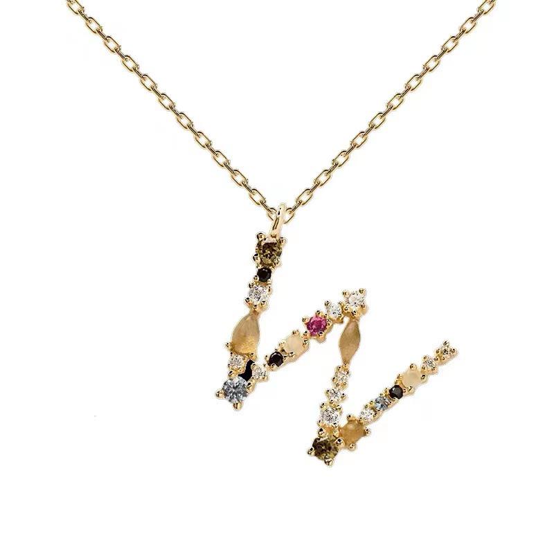 Colorful Zircon Alphabet Necklace: Women's European & American Design