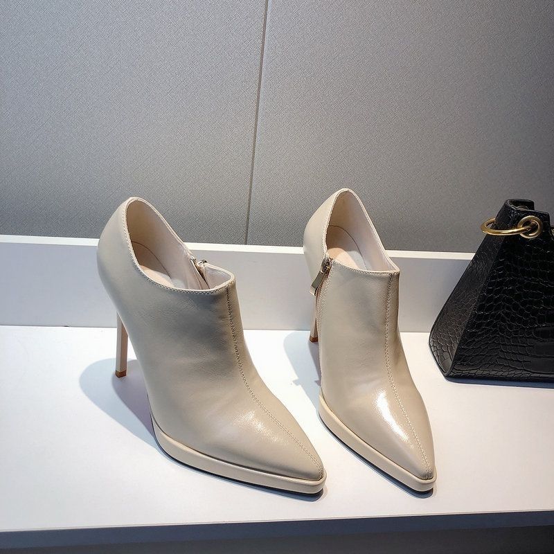 Fashion FHC 2024 New Women High Heeled Naked Boots,Ankle Botas,Autumn Platform Shoes,Pointed Toe,Side Zip,Black,Beige,Brown,Dropship