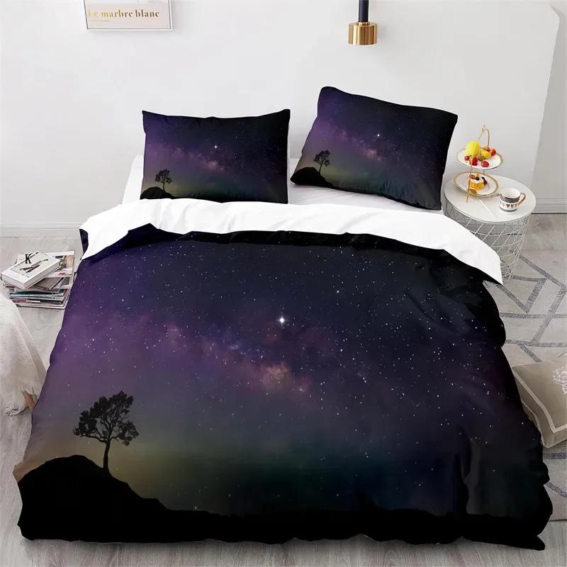 Starry Sky Galaxy Duvet Cover Natural Scenery Bedding Set Microfiber Aurora Comforter Cover King Size For Kids Adult Room Decor