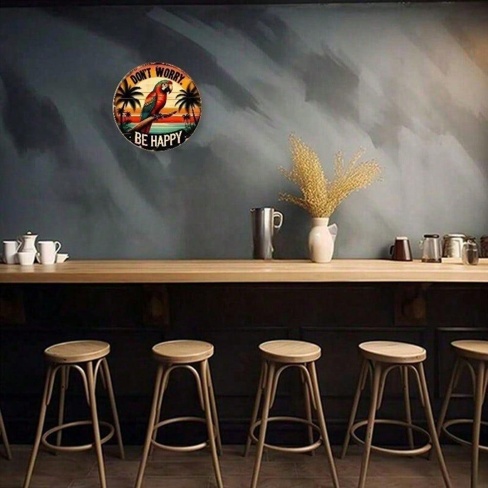 Vintage 8x8 Round Metal Tin Sign Tropical Parrot Wall Decor Waterproof For Home Bar Cafe