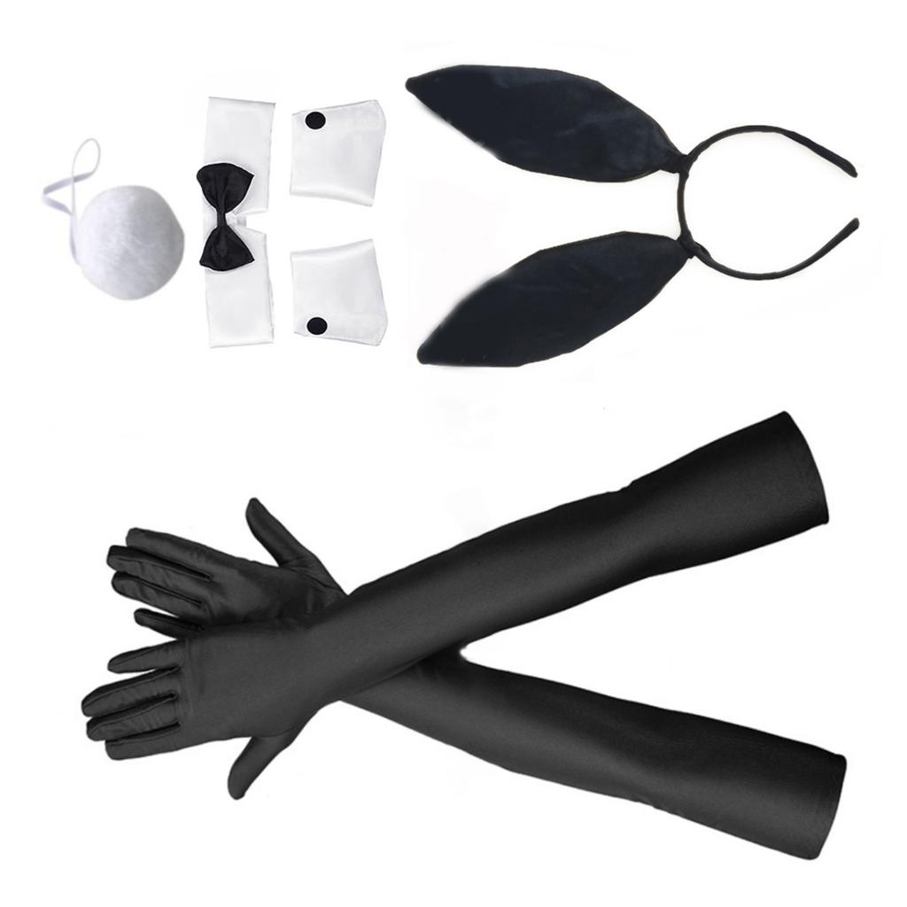 Long Rabbit Ears Headband Bowtie Cuffs Rabbit Costume Set Club Party Outfit Stage Suit Female Role Play Costume