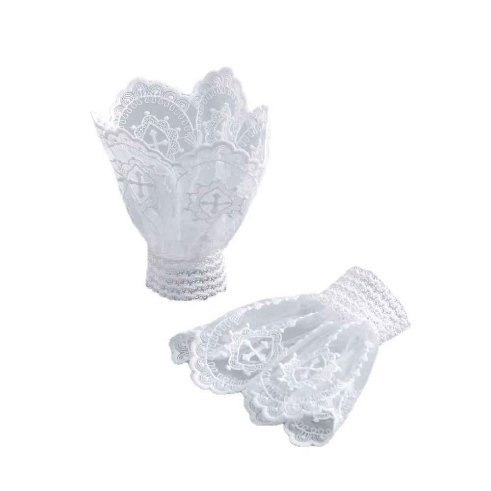 Victorian Style Lace Jabot Collar White Cosplay Accessory Wrist Cuffs Sleeves Detachable Decorative Neck Collar