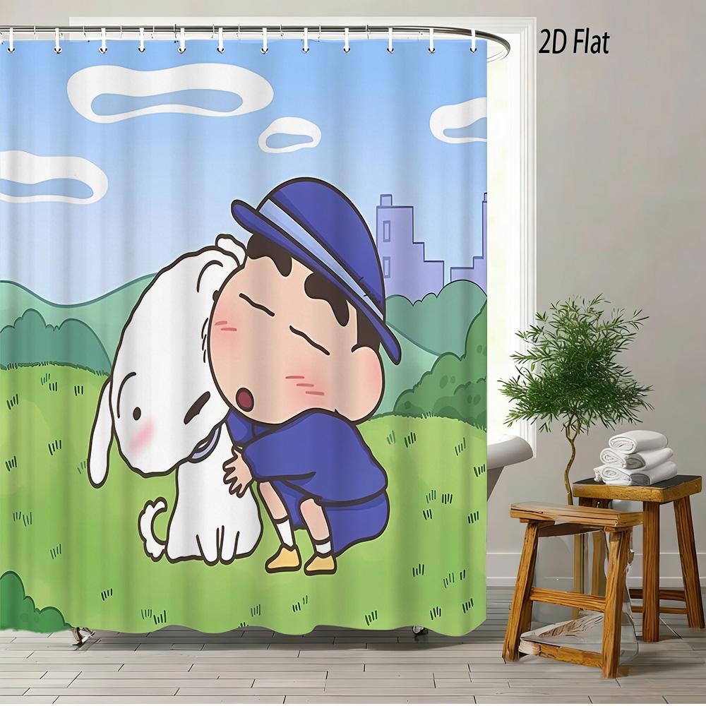 

Crayon Shin-Chan Running & Cheering On Mountain Top 2D Print Waterproof Shower Curtain, Minimalist Blue Sky Bathroom Decor With W60H190(CM)-1 Pcs