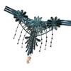 Women G-string Flower Embroidery Tassel Solid Color Hollow Out Faux Pearl Decor Spaghetti