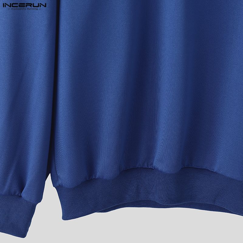 INCERUN 2PCS Men Square Collar Long Sleeve Thin Sweatshirts Long Pants Sports Sets