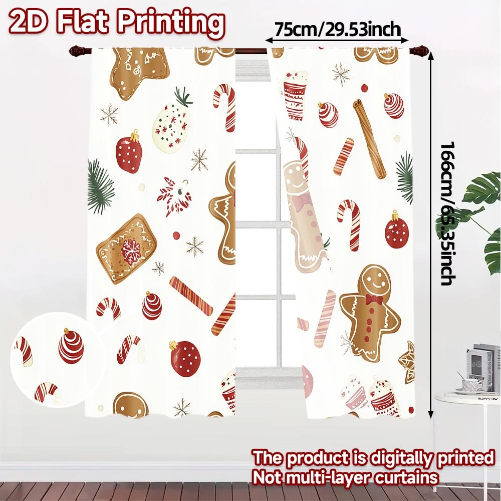 2pcs,Curtains Christmas Cookies And Hot Chocolate (3) Minimalist Popular Curtains Versatile Polyester Fabric Curtains Thermal