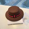 European and American Casual Fashion Autumn and Winter Top Hat Black and Red Accessories Classic Flat-top Felt Hat High-end Temperament Jazz Top Hat