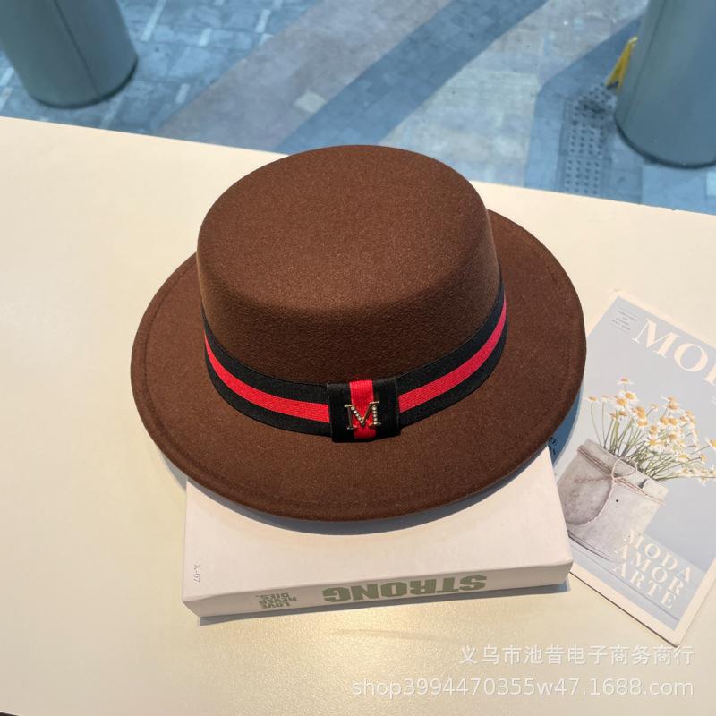 European and American Casual Fashion Autumn and Winter Top Hat Black and Red Accessories Classic Flat-top Felt Hat High-end Temperament Jazz Top Hat