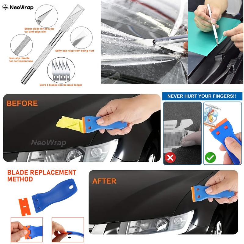 Window Tint Kit Car Wrap Tools with Felt Squeegee Utility Knife Shank Gasket Squeegee Vinyl Wrap Magnet Holder Kit Covering Tool