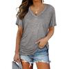 GMXIA Women's Solid Color Bat-sleeve Side Pleated V-neck Short-sleeved T-shirt