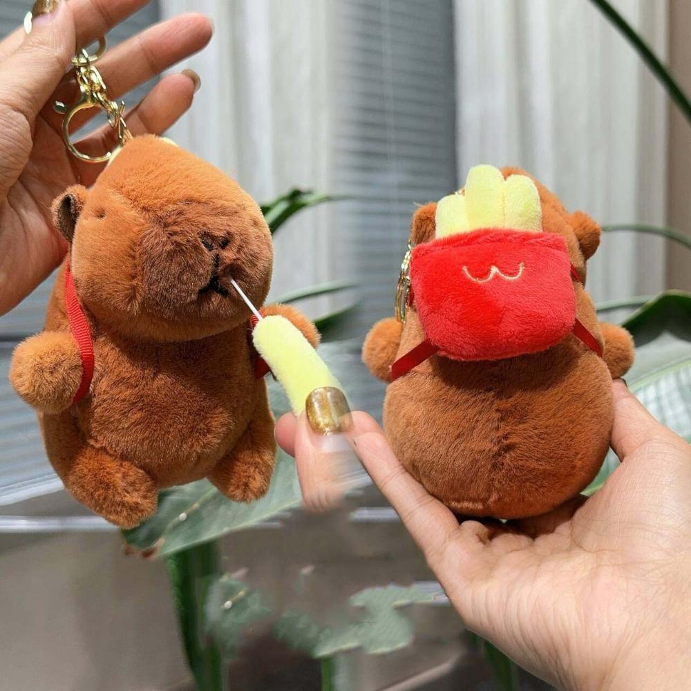 

Брелок для ключей Capybara из мультфильма, брелок для ключей с бантом и веревкой, забавная плюшевая подвеска в виде животного, подарок Style1