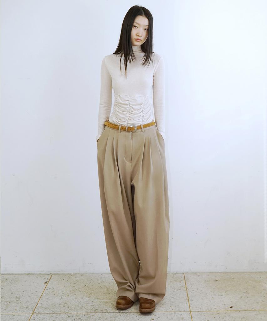 PROVO Mock Neck Shirred Tee / Beige