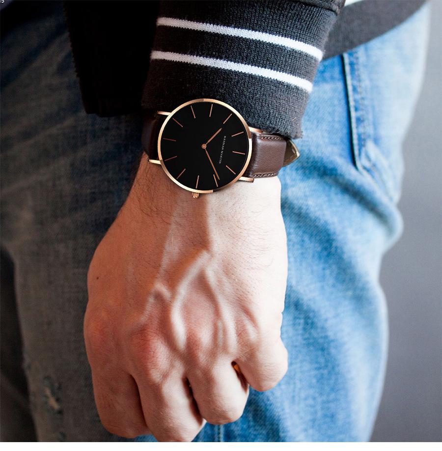 Men's Minimalist Waterproof Leather Strap Quartz Watch