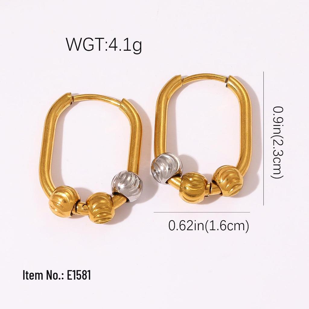 Elegant Color Block Stainless Steel Hoop Earrings for Women - Fashionable and Durable Round Design