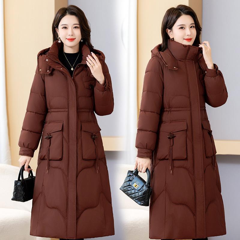 2025 Thickened Cotton Jacket Women's Winter New Mid-Length Over Knee Cotton Jacket Slimming Plus Size Warm Padded Jacket Jacket