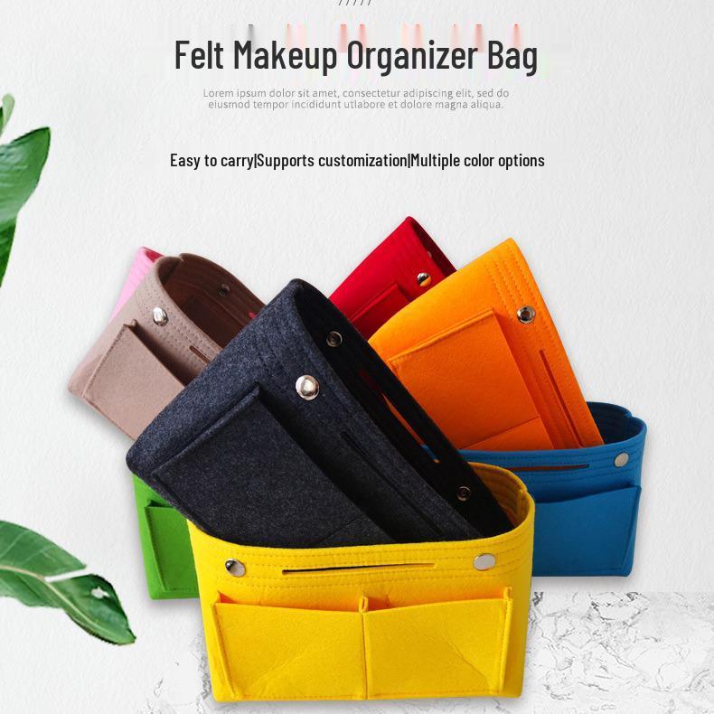 Large Capacity Felt Makeup Bag: Multifunctional Women's Travel Organizer with Snap Closure