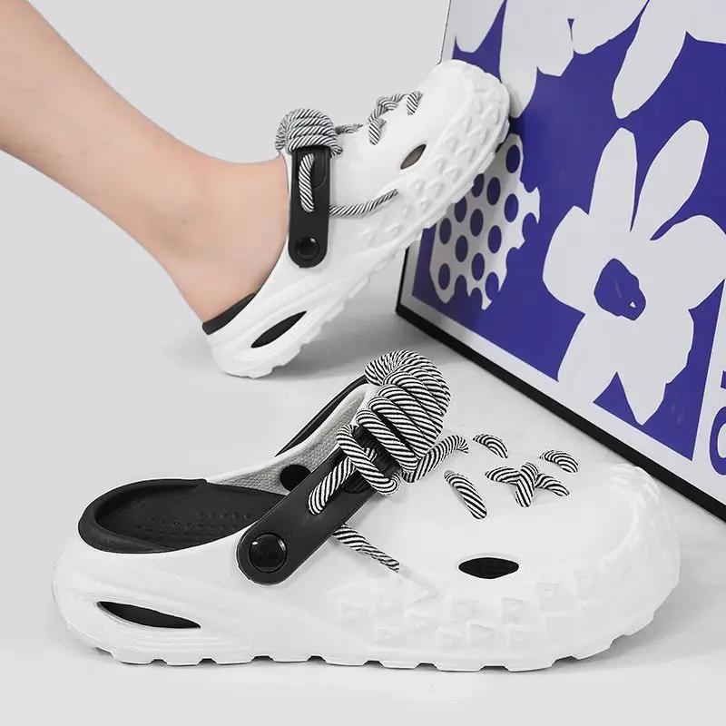 Fashion Half Men's Shoe Hole Beach Slides Platform Low Price Trend 2025 Mascullino Pvc Eva Original Rubber Designer Luxury Male Slipper